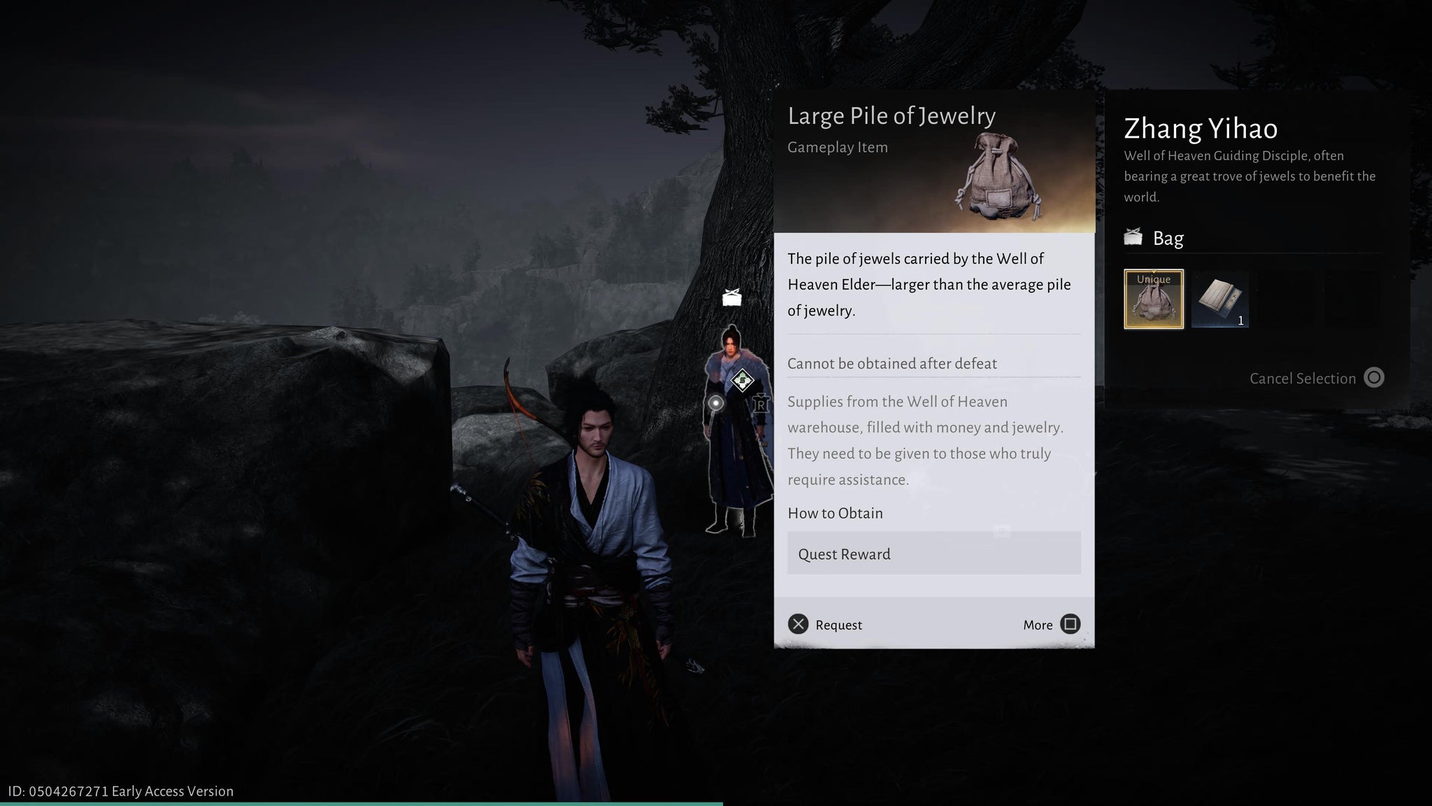 The main character in Where Winds Meet stealing a bag of jewels for the Nine Mortal Ways. - 4