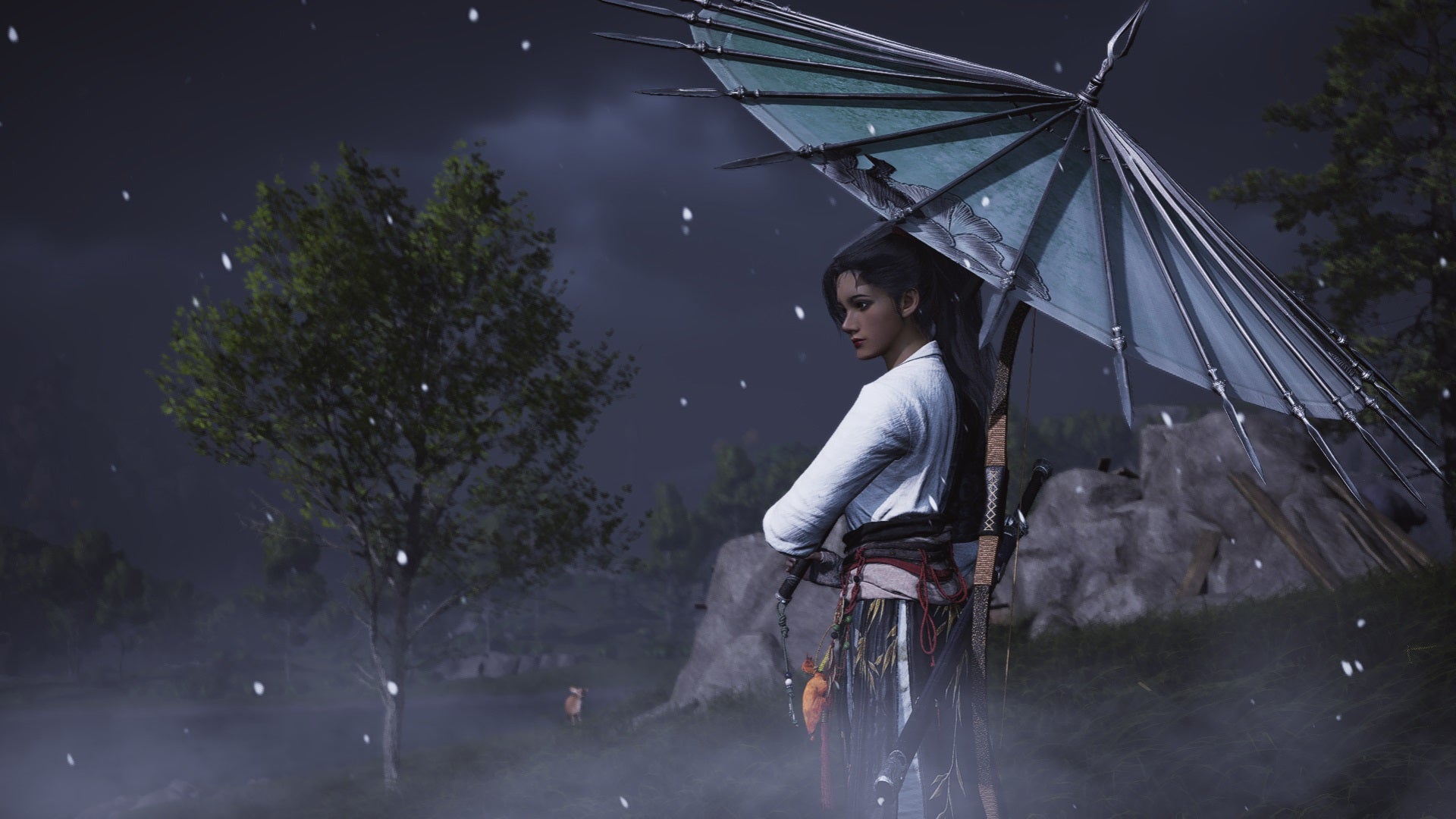 A female player character holds a parasol that also doubles as a weapon in Where Winds Meet. - 4