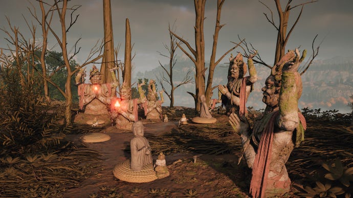 A puzzle composed of several Buddhist statues in various poses from Where Winds Meet.