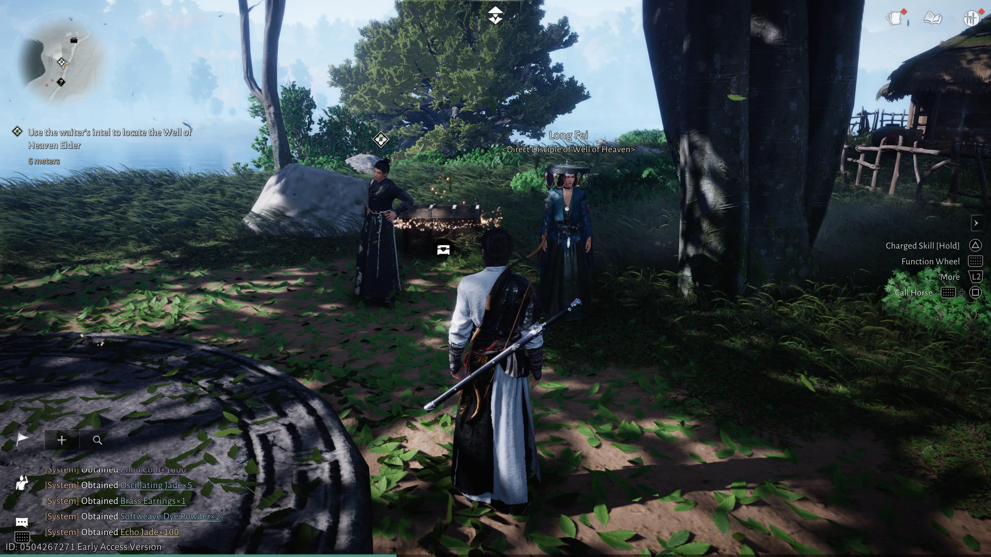 The main character of Where Winds Meet standing with the elder of the Well of Heaven. - 5