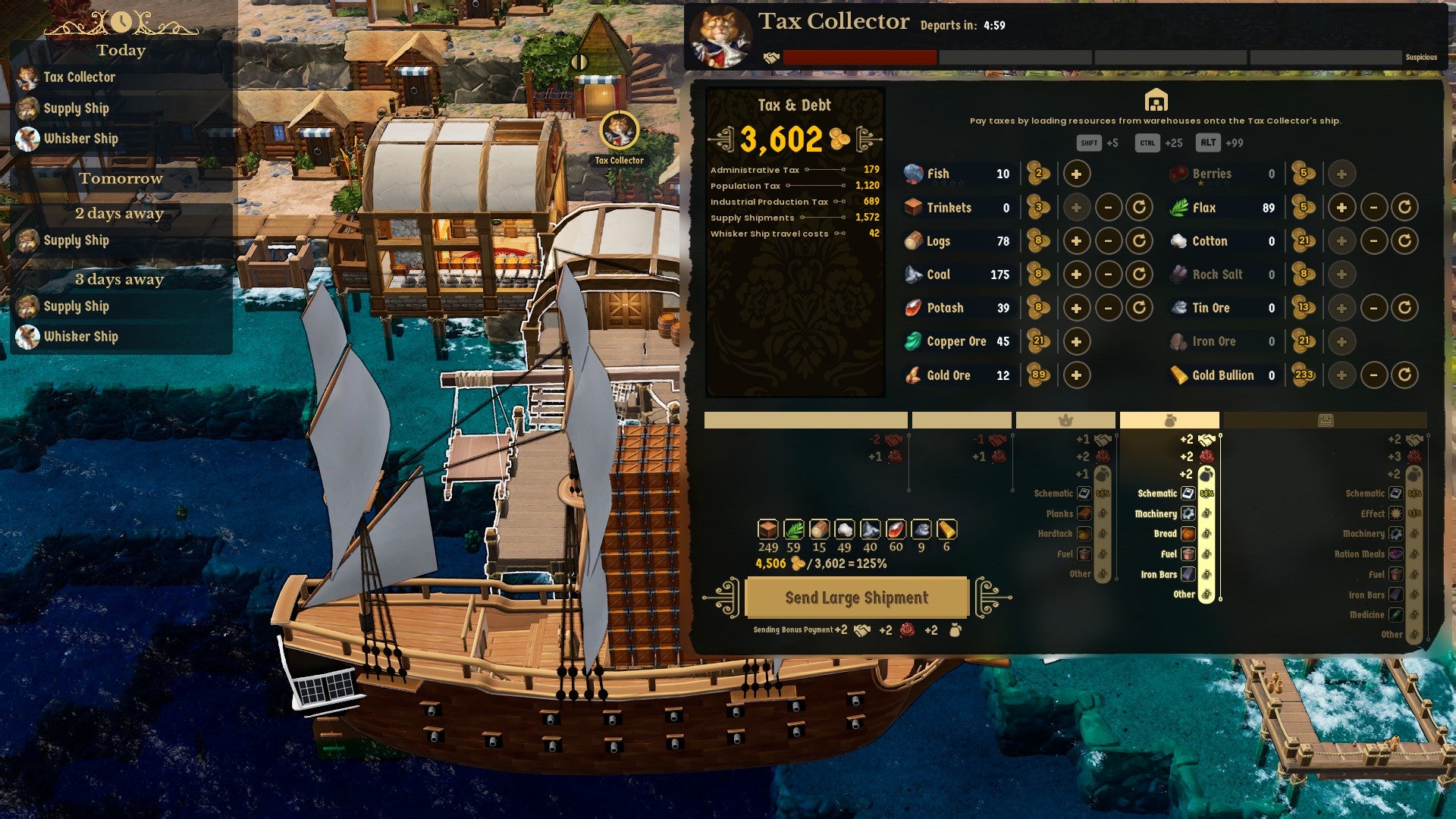 Dealing with a tax collector ship in Whiskerwood.