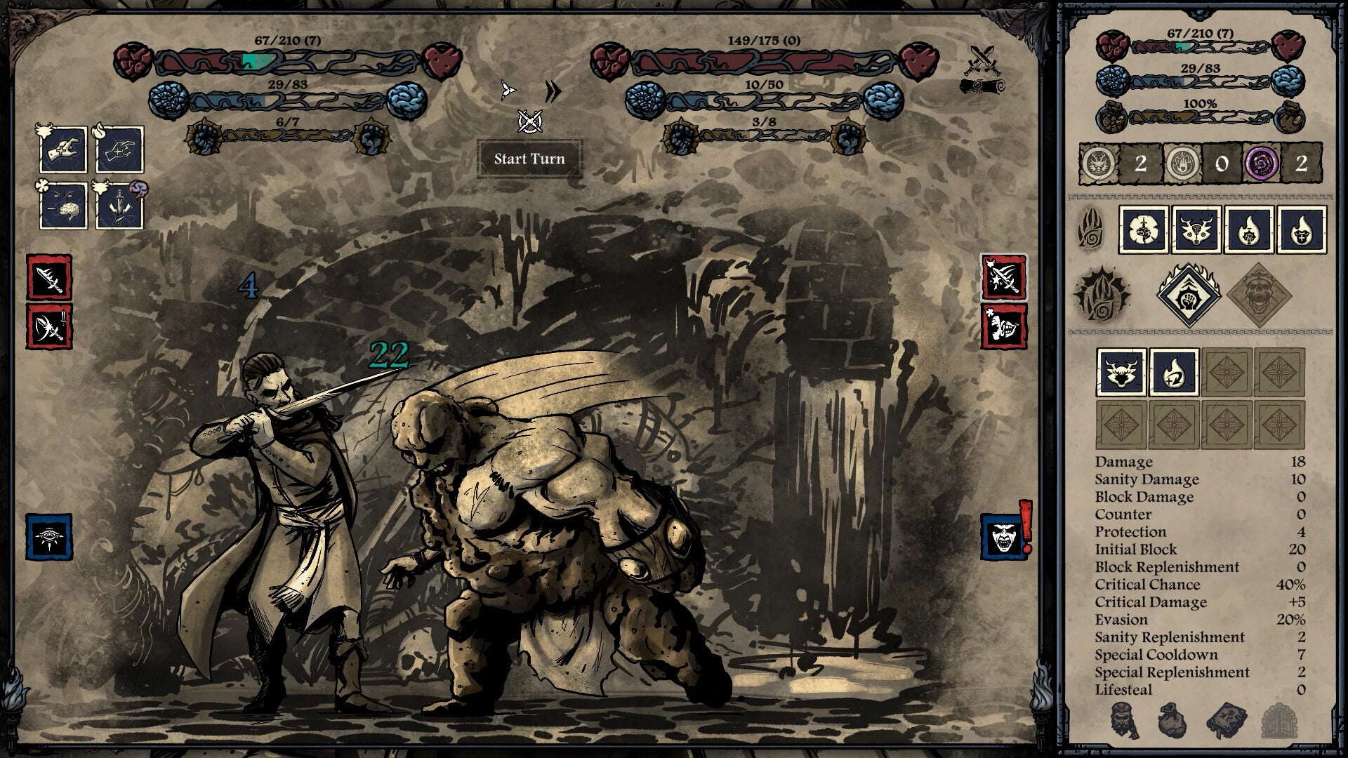 A monster striking a man in a battle scene that looks like a hand-drawn storybook in Whispers Of The Eyeless - 1