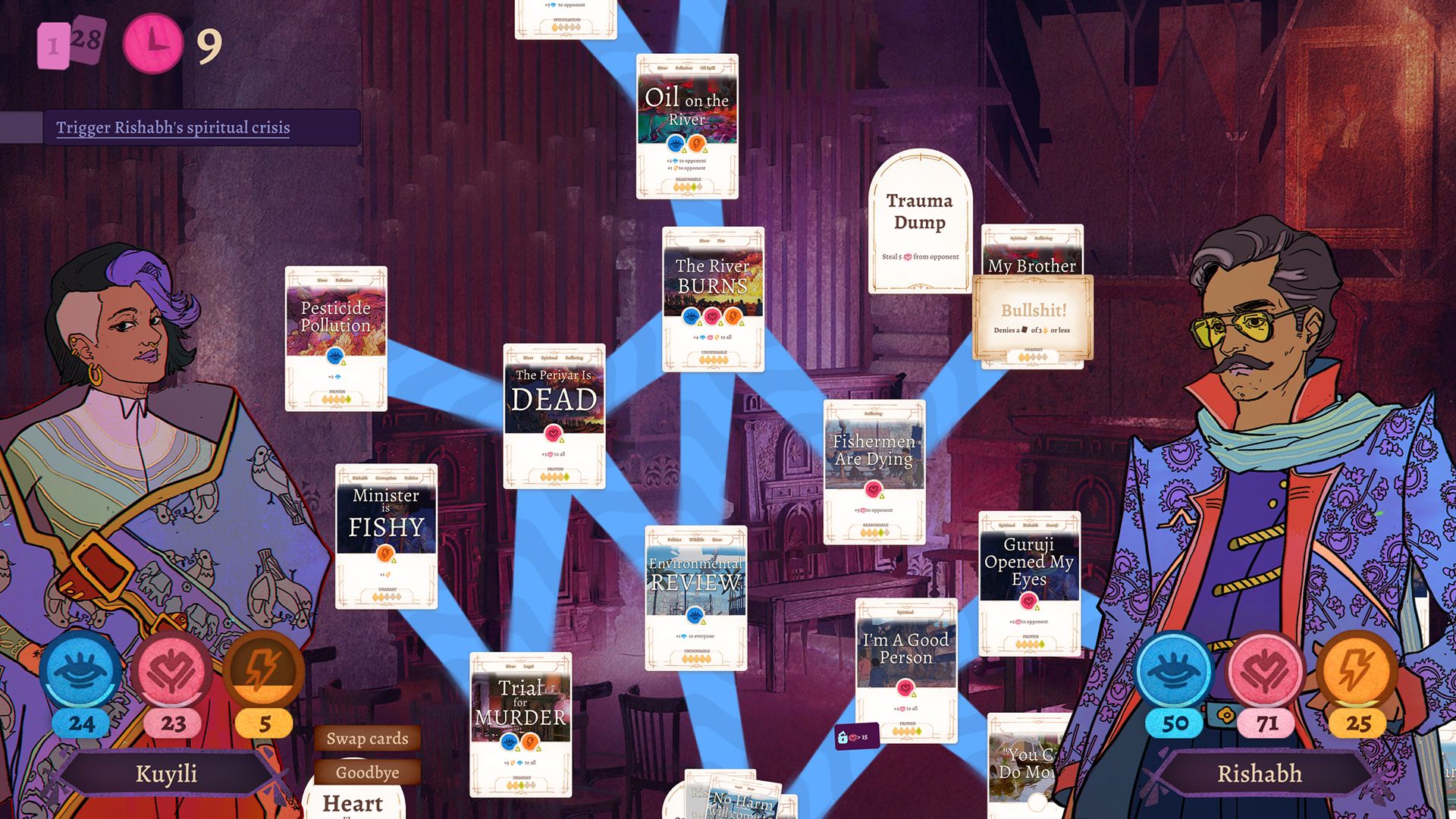 Two lawyers battle in a card-based argument, with the player offered many choices of dialogue. - 1