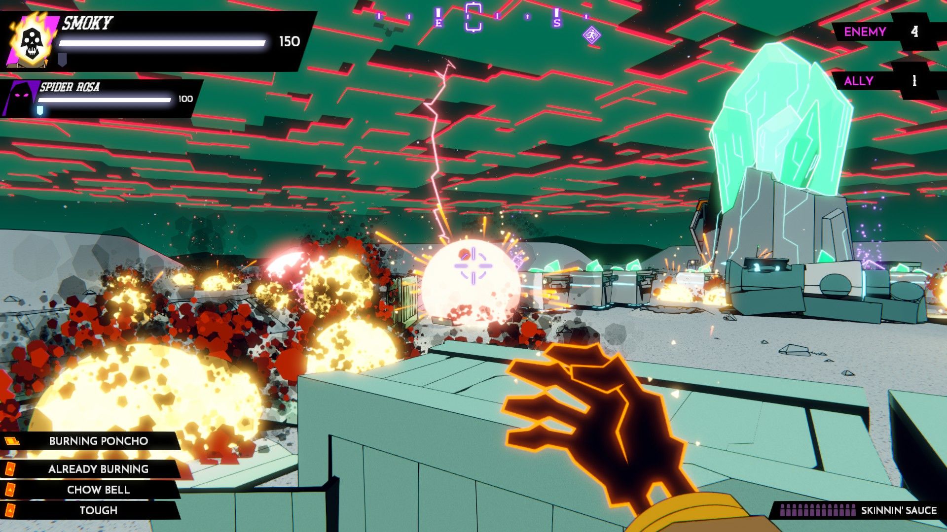 Explosions burn the surface of a planet as lightning strikes in the distance. - 4