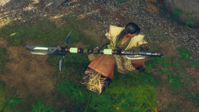 Wild Hearts image showing a player wielding the Karakuri Staff.