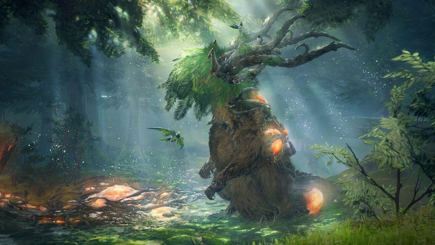 The Sapscourge rears up in a forest clearing in Wild Hearts.