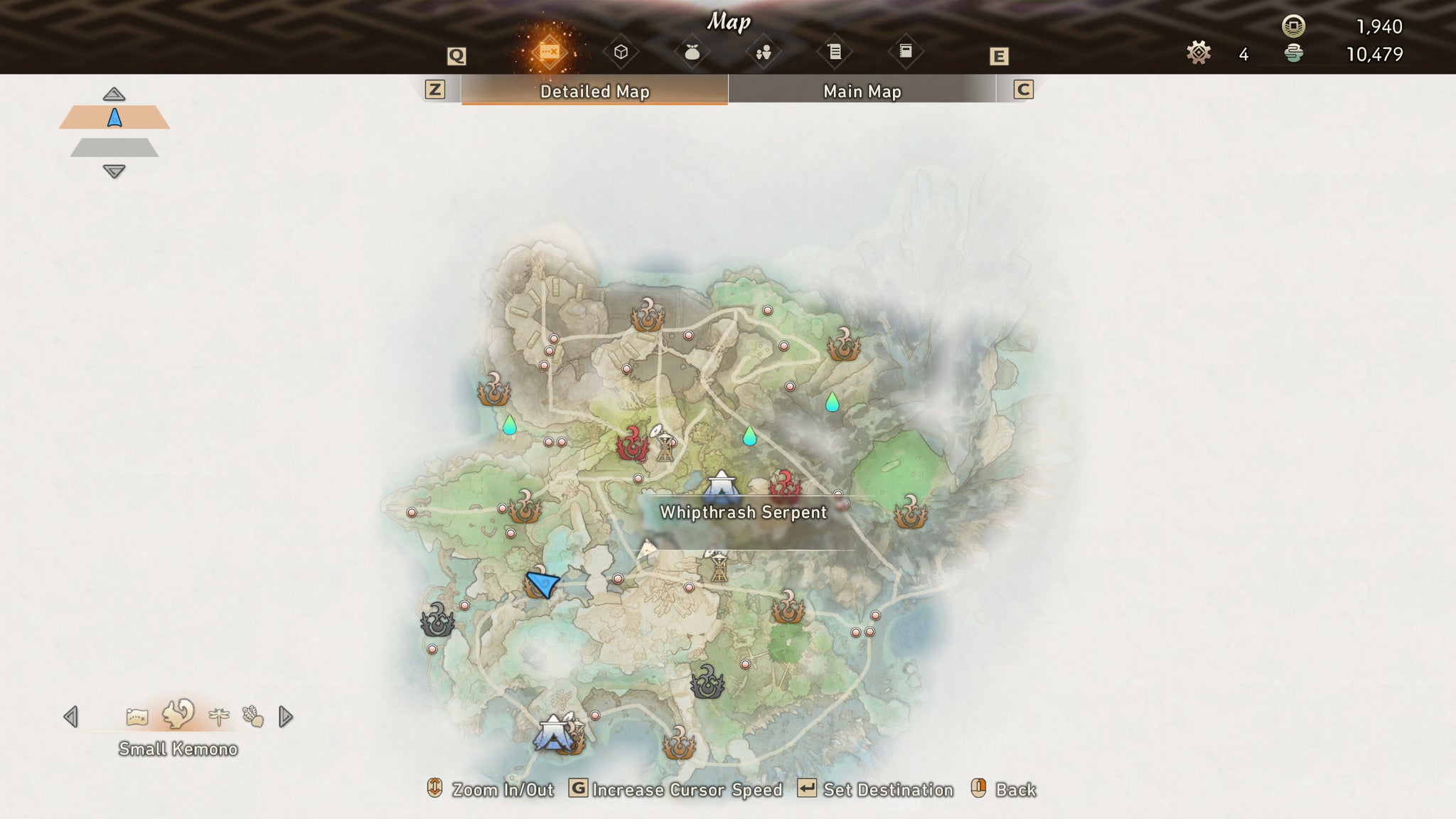 An alternative map view of Serpent Slough locations in Wild Hearts - 9