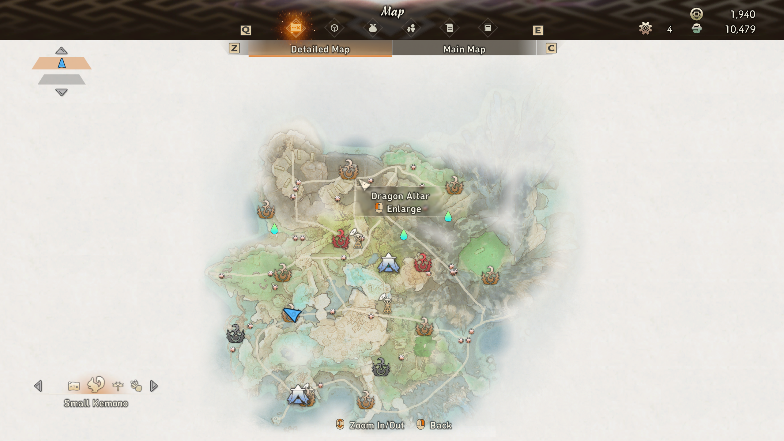 A map view of Serpent Slough locations in Wild Hearts