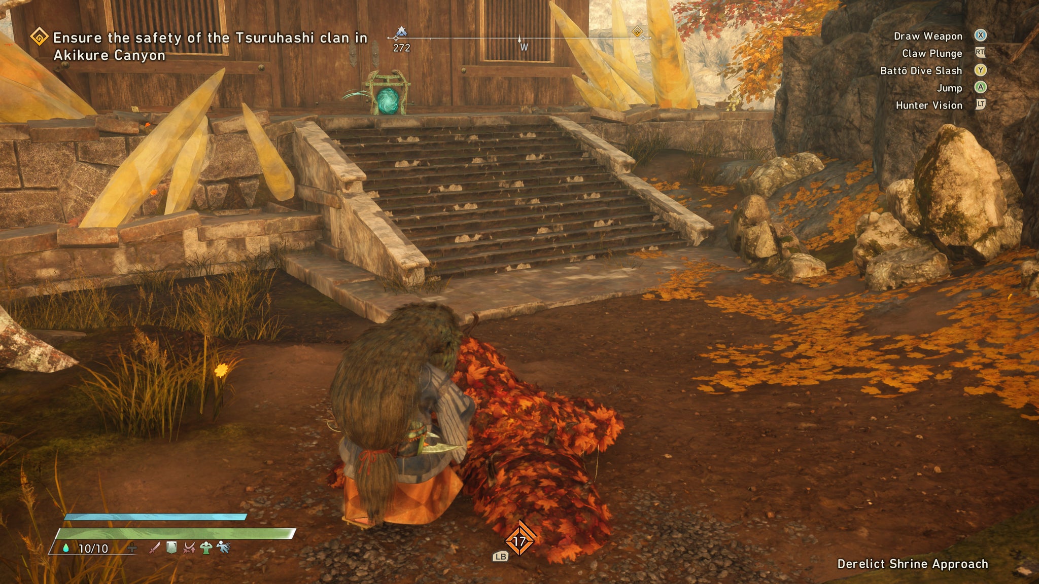 A hunter petting a Deadfall Slater to collect exoskeleton in Wild Hearts - 11