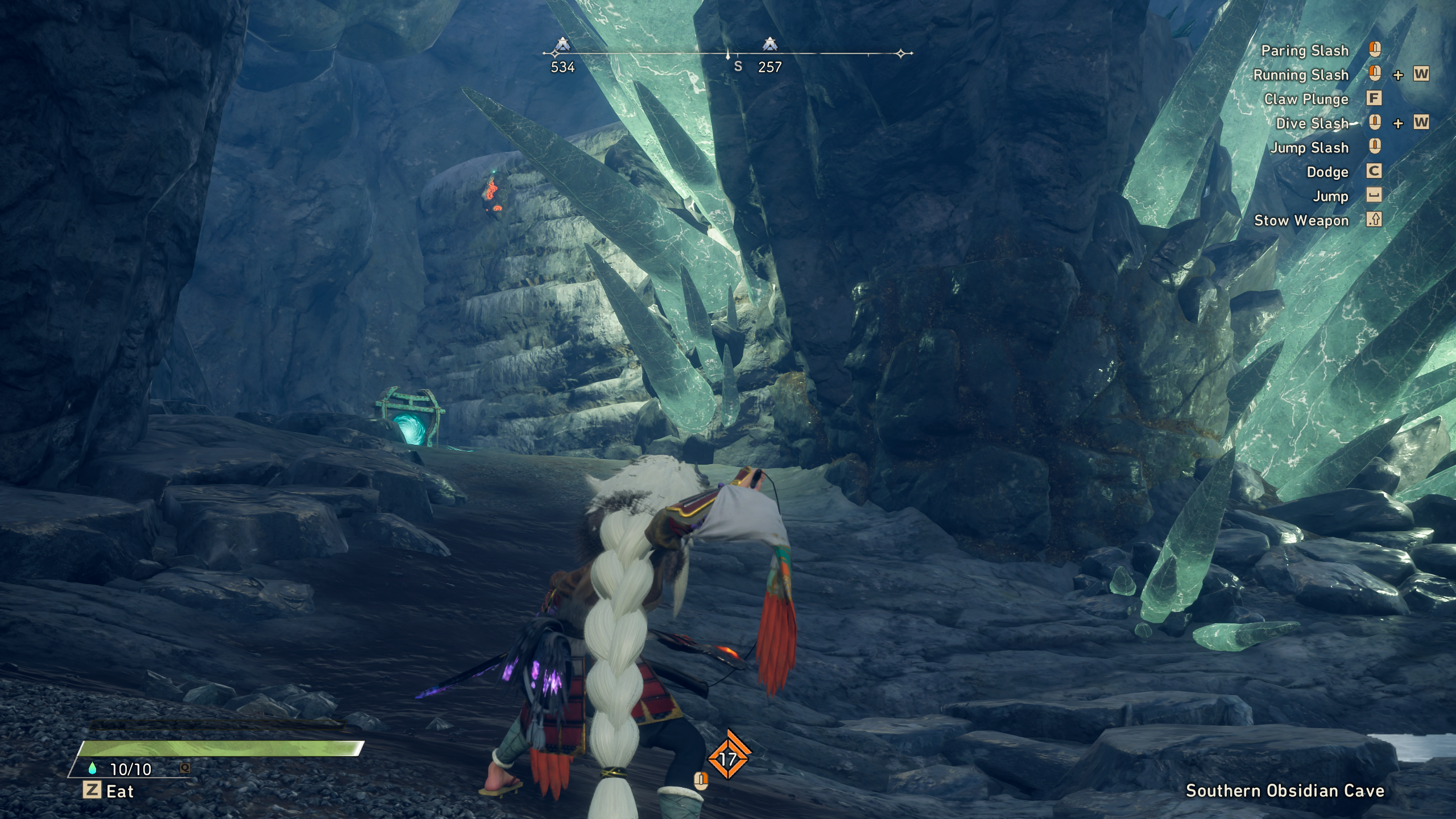 A Small Crystal Ore spawn on a cave wall in Wild Hearts