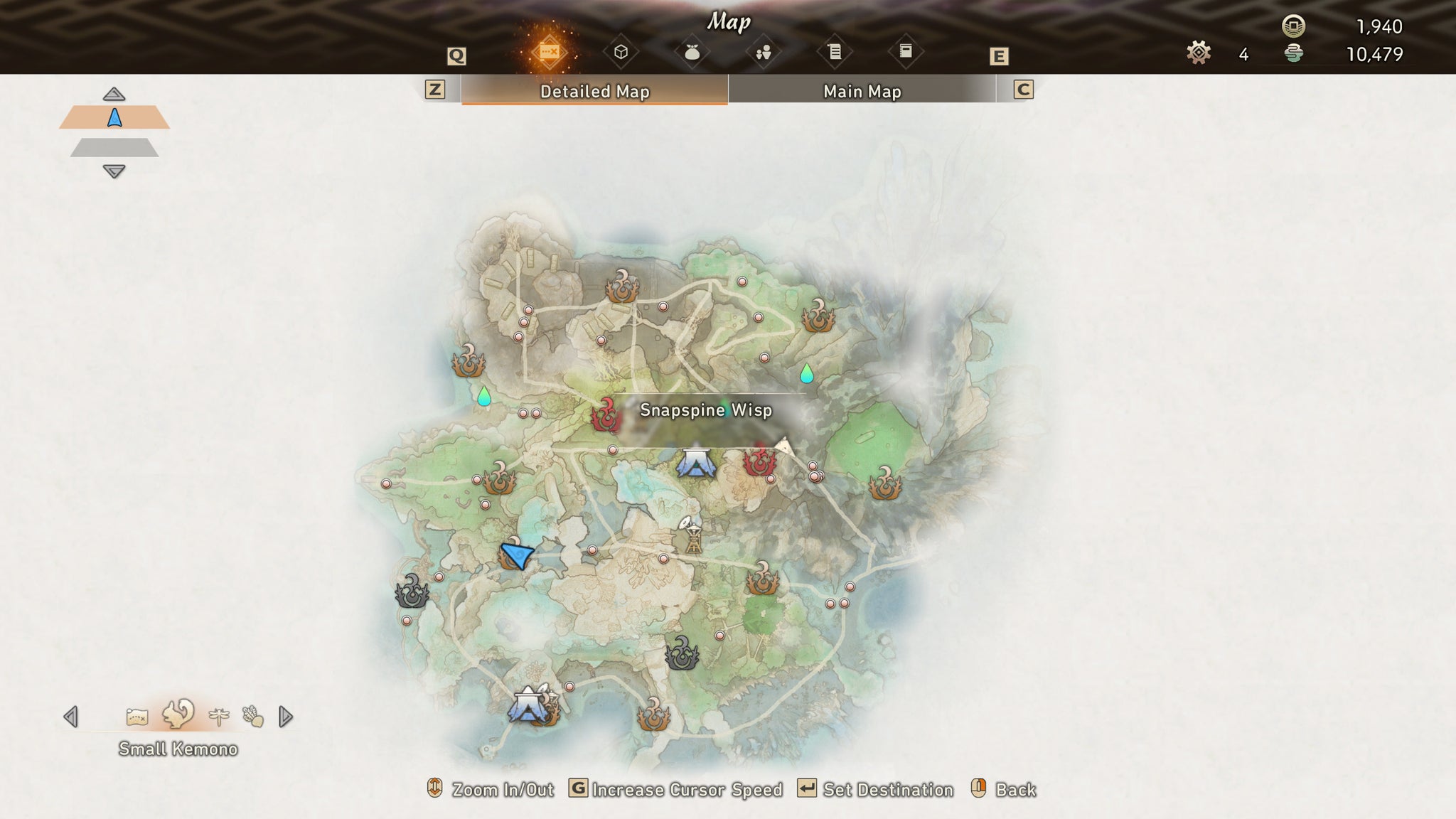 A map view of where to find Snapspine Cotton in Wild Hearts - 10