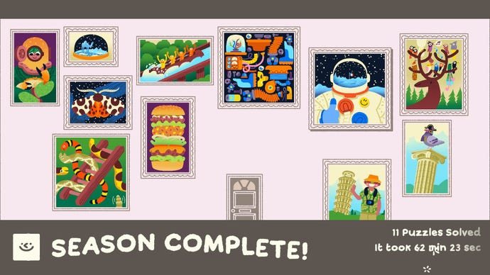 A season of puzzles in completed and hanging on the wall.