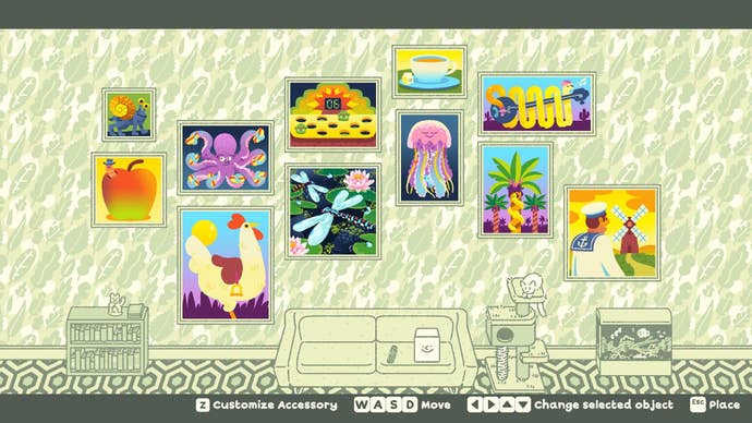 The wall of Wilmot’s living room is covered in colourful puzzles.