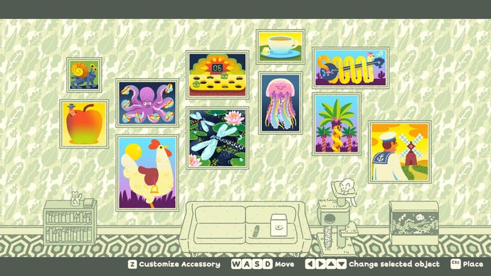 The wall of Wilmot’s living room is covered in colourful puzzles.