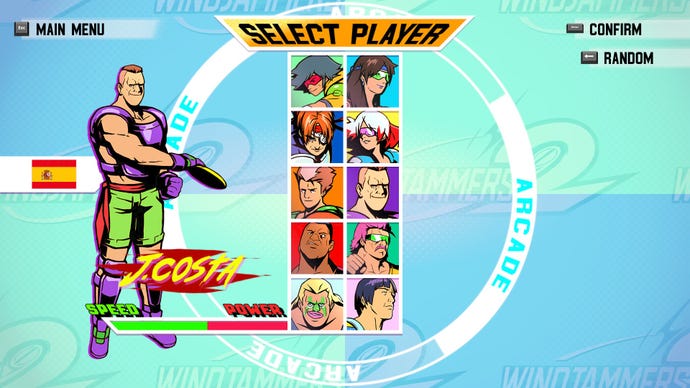 A screenshot of the character choice screen in Windjammers 2
