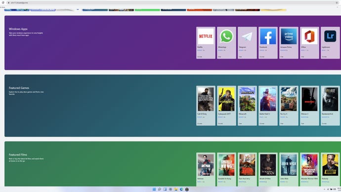 A screenshot of Windows 11 in React, a browser demo of the Windows 11 desktop screen.
