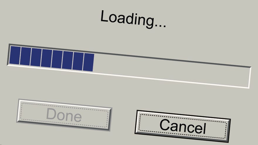 A close-up of a Windows dialog box showing a partly-filled loading bar and two buttons: a greyed-out Done and highlighted Cancel
