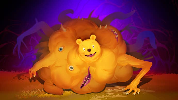 Winnie The Pooh mutated into a meaty fearfulness with other arms and eyes successful Winnie's Hole artwork.
