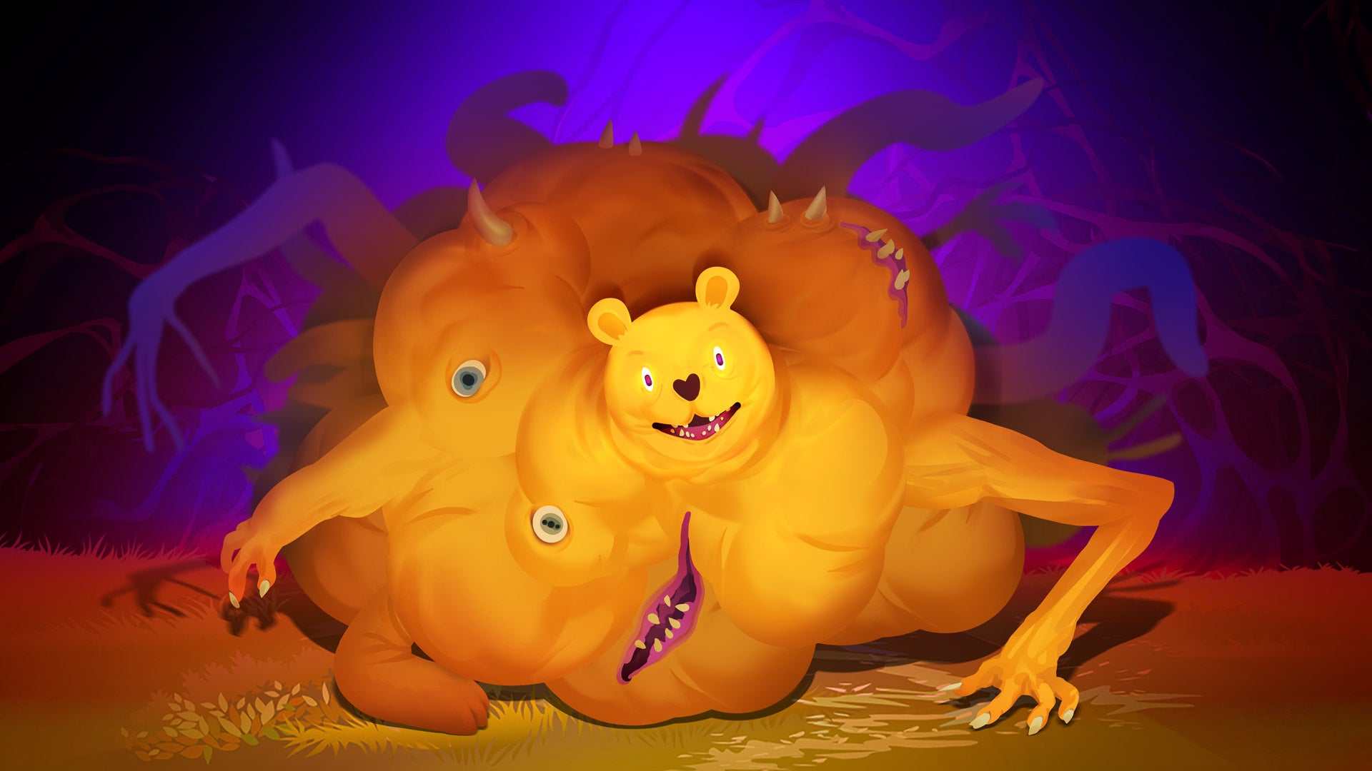 Winnie The Pooh mutated into a meaty horror with extra arms and eyes in Winnie's Hole artwork. - 1