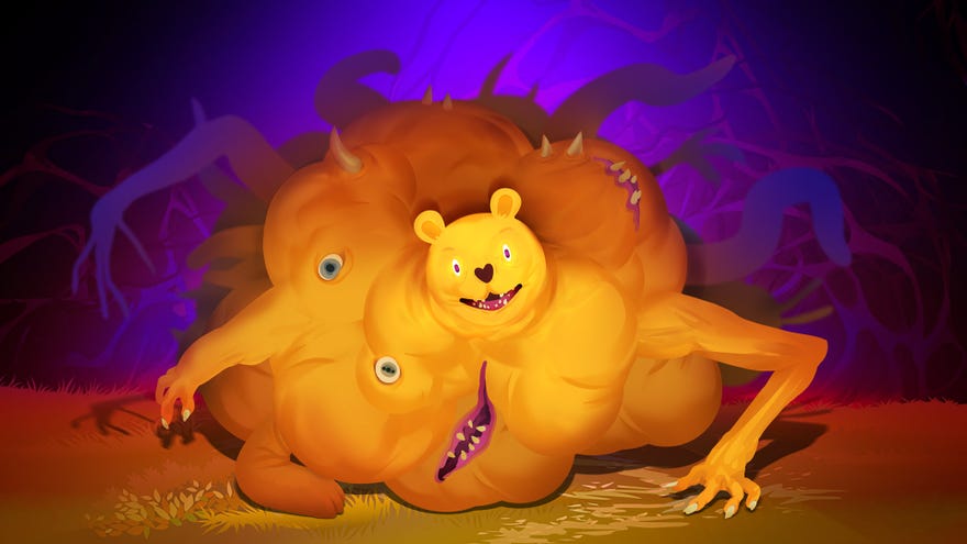 Winnie The Pooh mutated into a meaty horror with extra arms and eyes in Winnie’s Hole artwork.