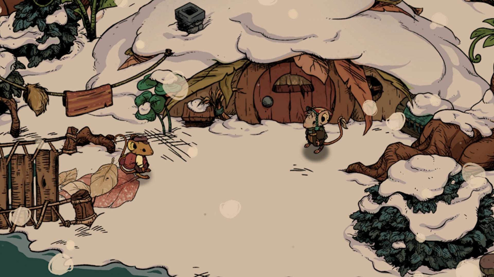 winter burrow mouse and aunty outside aunty's burrow in the snow