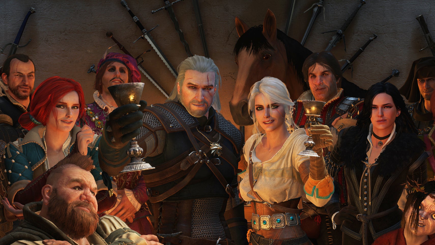 A bunch of The Witcher 3's main characters raising a toast. - 1