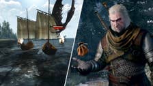 Geralt in The Witcher 3 taking part in a boat race.