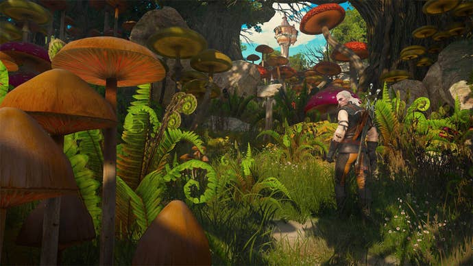 Geralt in the Land of a Thousand Fables in The Witcher 3's Blood and Wine expansion.