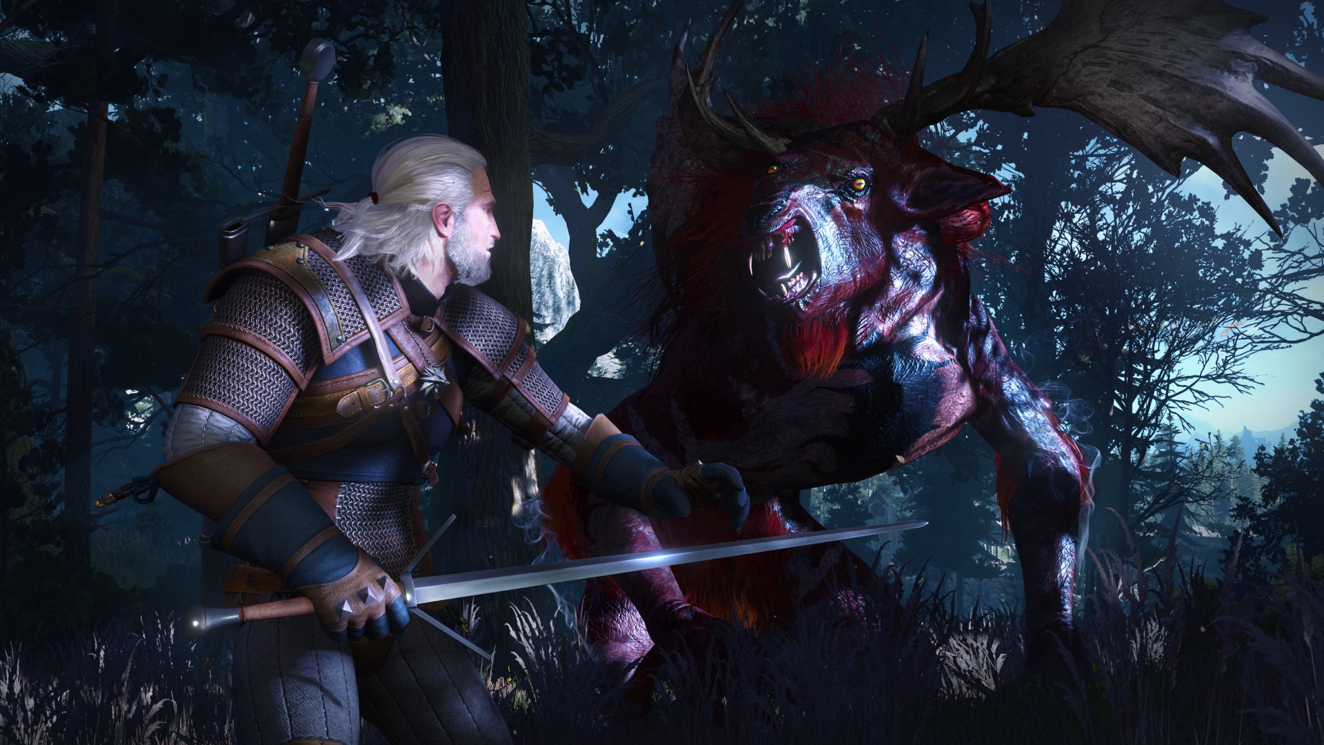 Geralt battling a fiend successful The Witcher 3.