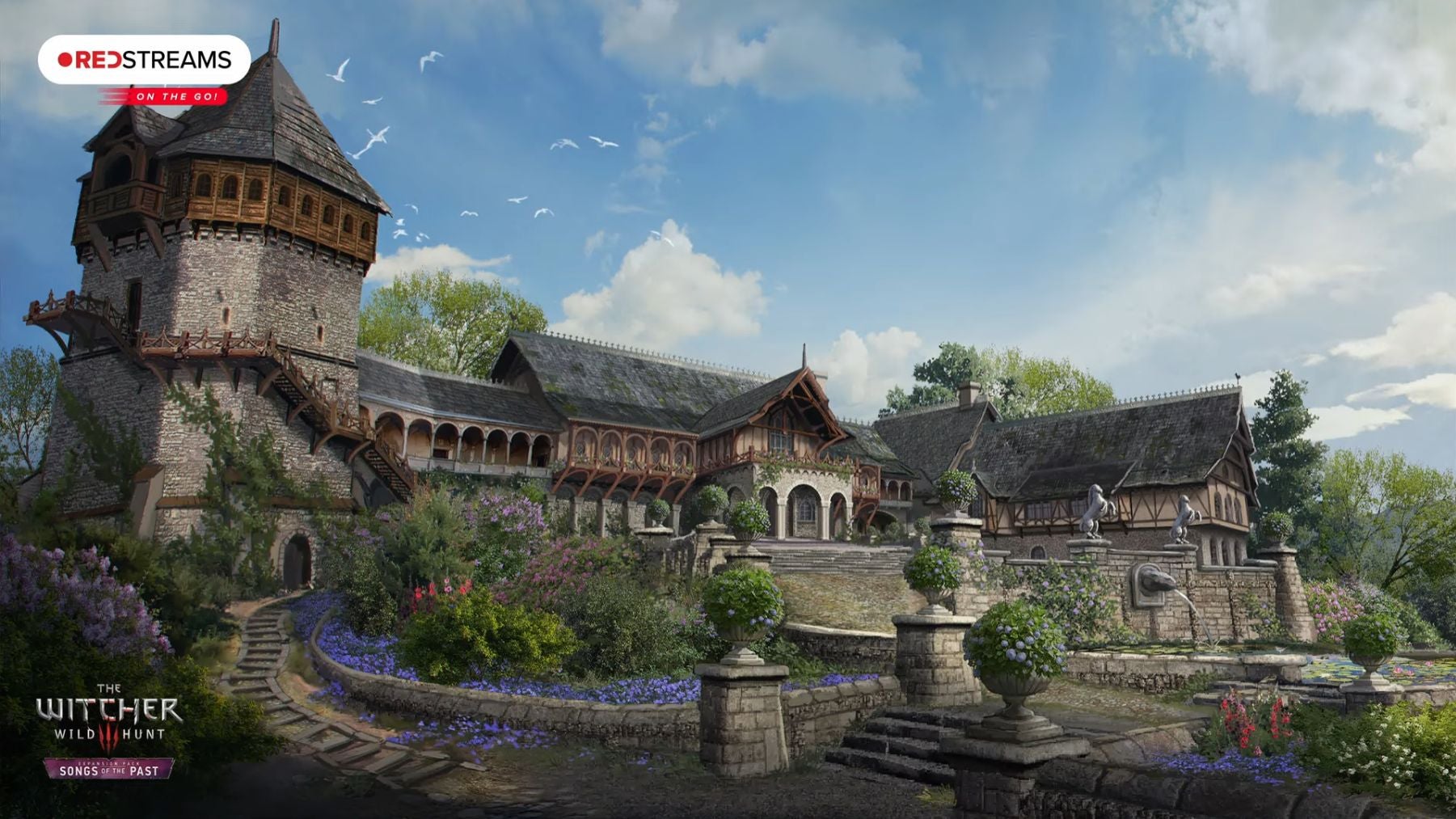 Artwork of a huge countryside manor.