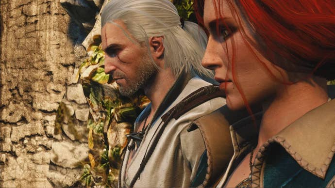 Geralt and Triss in The Witcher 3’s Witcher 1 prologue recreated mod.