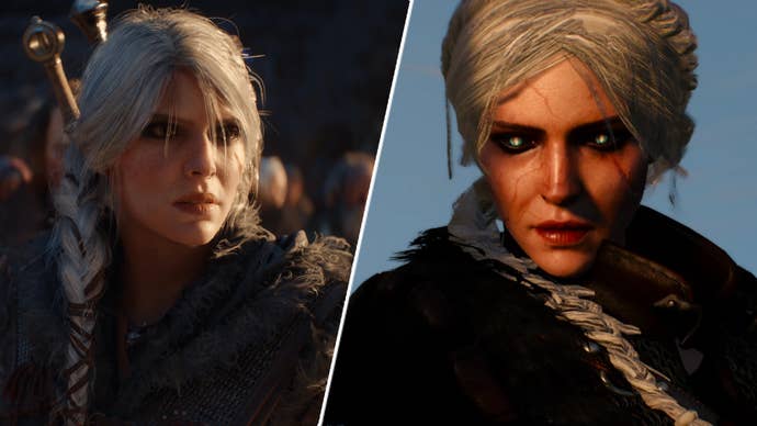 Ciri in The Witcher 4 next to Ciri modded to look like her Witcher 4 self in The Witcher 3.