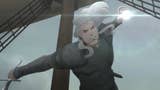 A shot from Netflix's animated The Witcher: Sirens of the Deep showing Geralt leaping into the air beneath a ship's mast, his sword in one hand and a spell forming in the other.