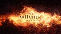 Fire roaring across a dark image, with the words The Witcher Remake printed in the middle of it. Scorchio.
