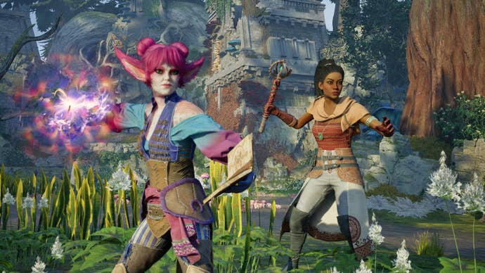 Yatzli and Giatta, the 2 Wizard companions successful Avowed, hole for combat.