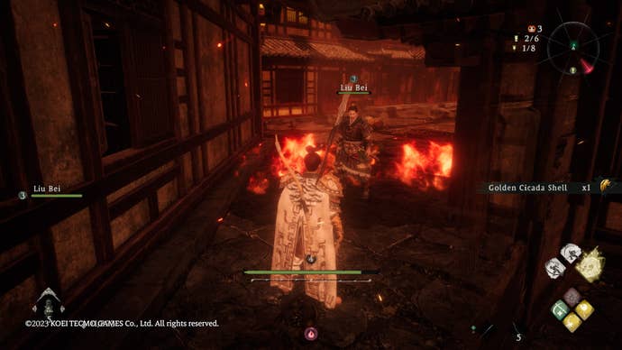 The player picking up a Golden Cicada Shell in Wo Long