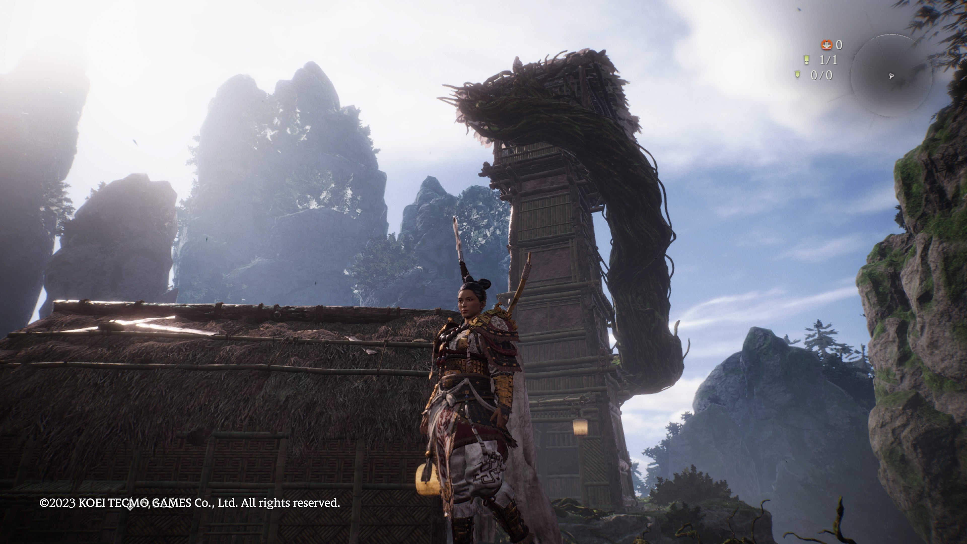 A view of the tower the Golden Cicada Shell man stands on in Wo Long