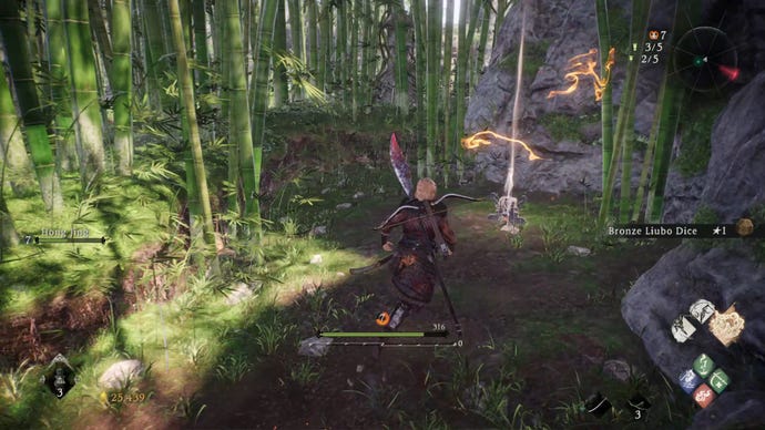 A Wo Long: Fallen Dynasty screenshot of the player standing next to a flag.