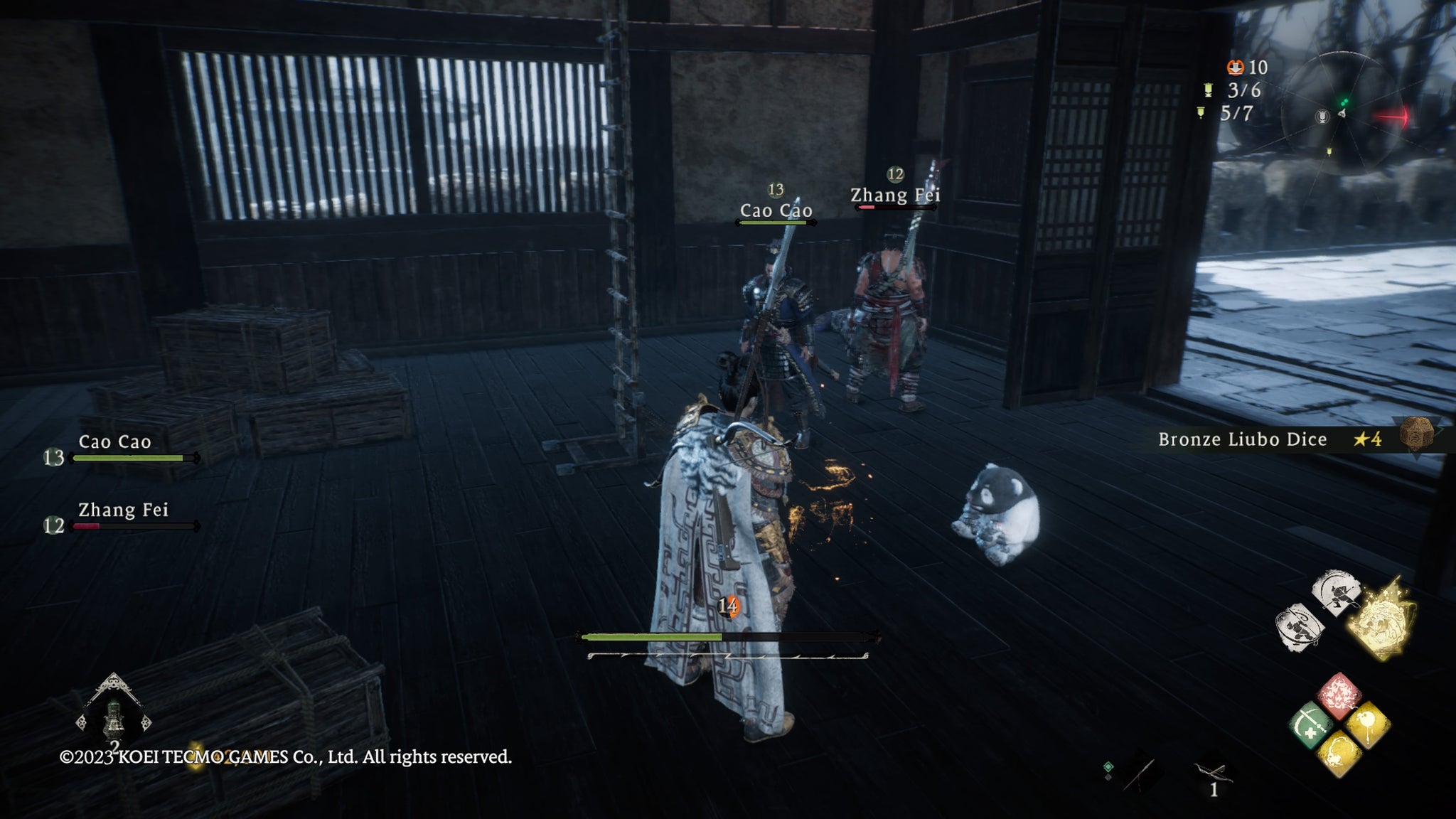 The player feeding picking up an accessory dropped by a Shitieshou Panda Bear in Wo Long - 4