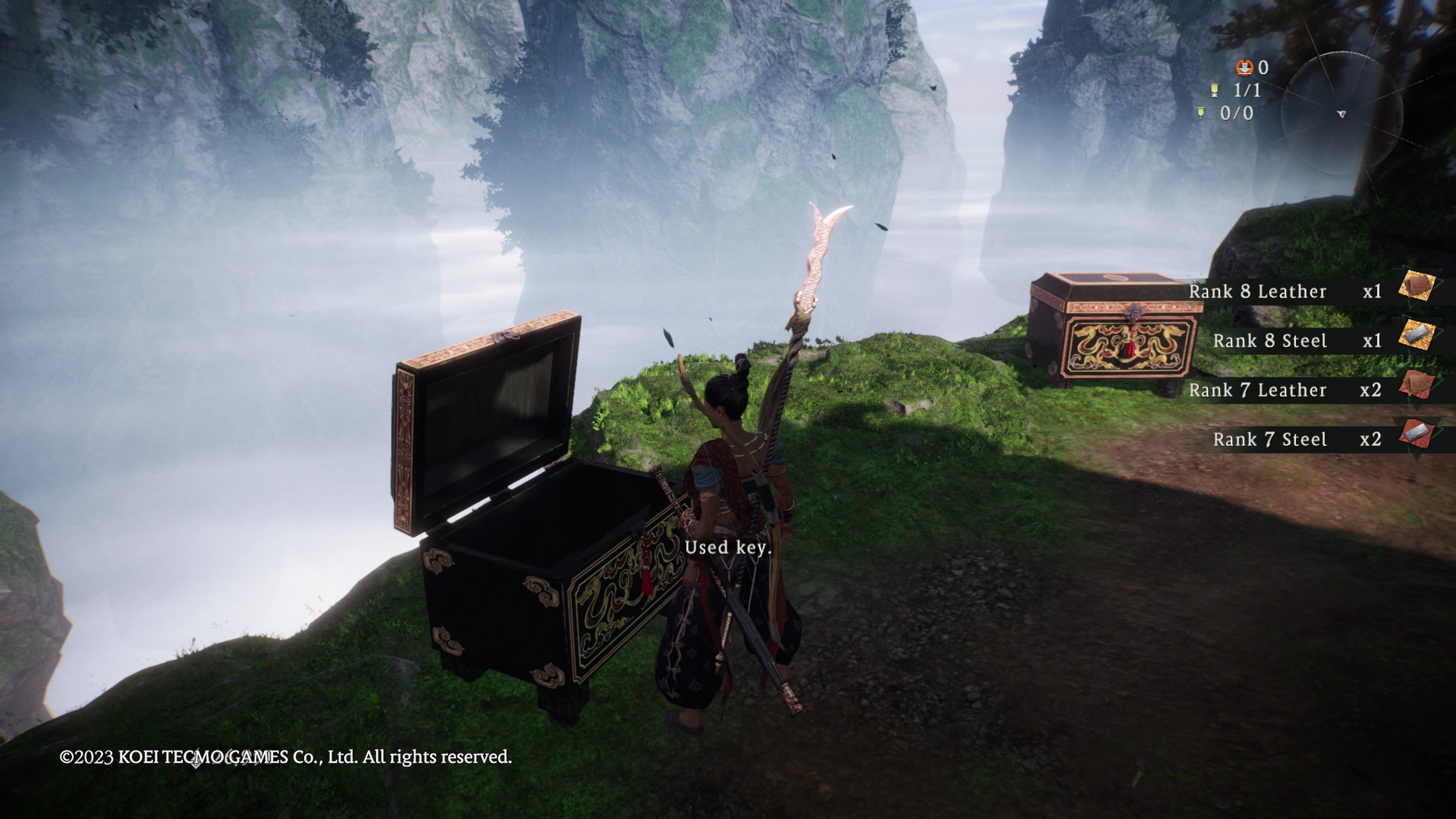 The player in Wo Long opening a chest in the Taoist&rsquo;s back yard