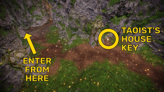 A top-down view of an area in Wo Long, with the location of the Taoist’s House Key highlighted.