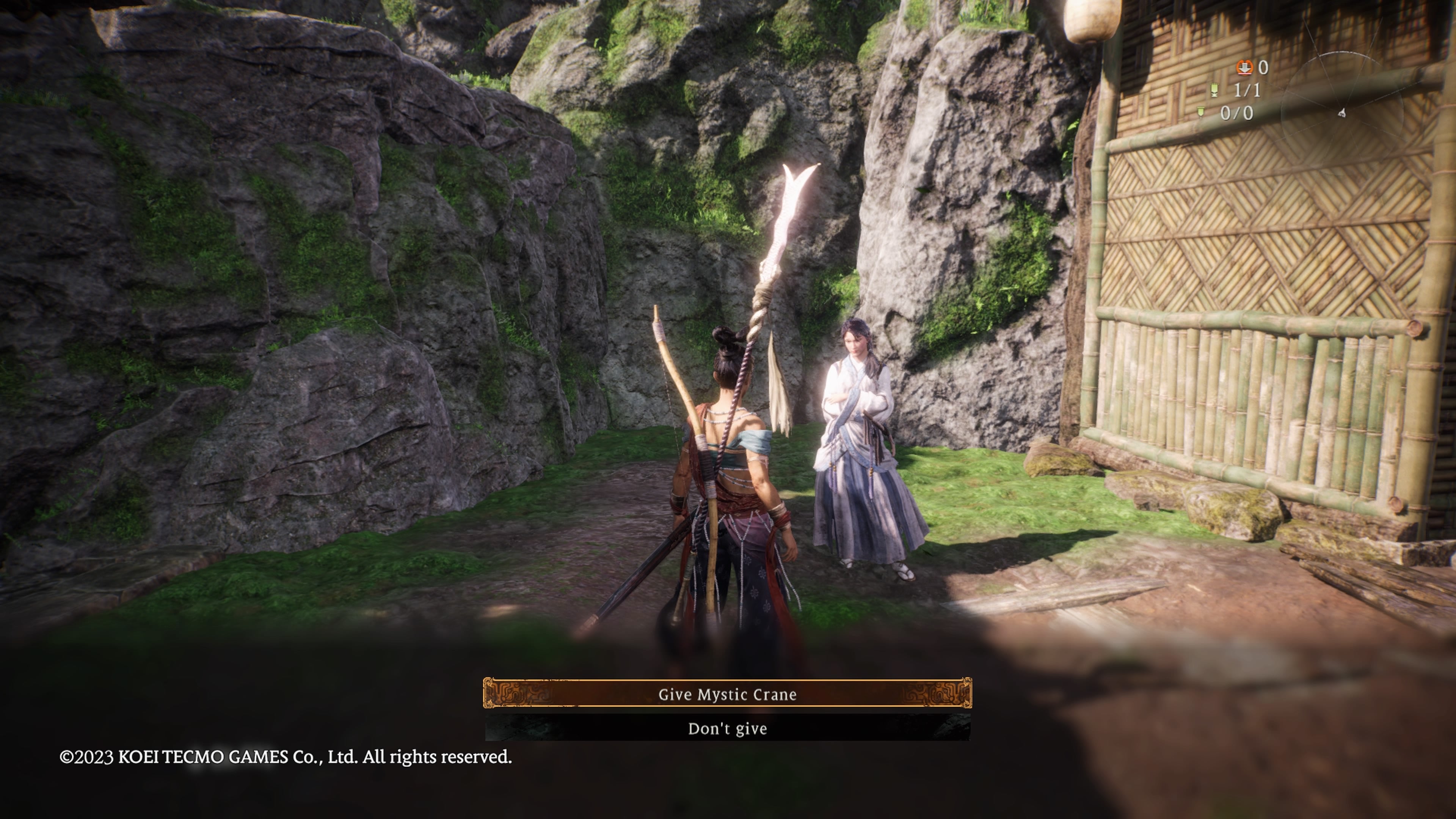 The player character in Wo Long trading the Taoist Villager an item to open the chest in her back yard