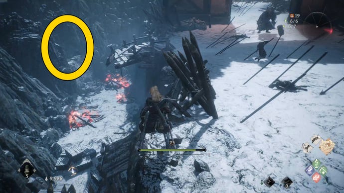 A Wo Long: Fallen Dynasty screenshot of the player standing next to a flag.