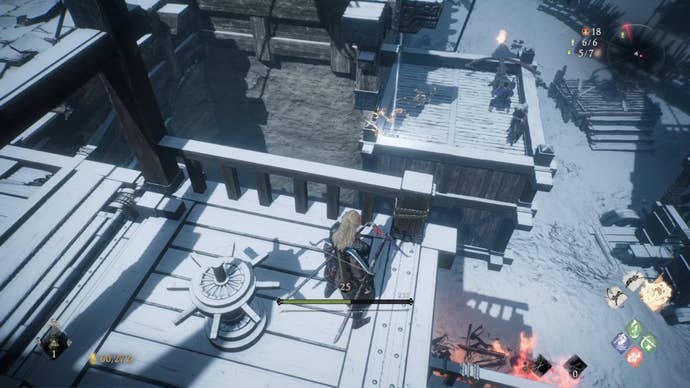 A Wo Long: Fallen Dynasty screenshot of the player standing next to a flag.