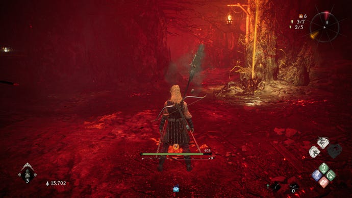 A Wo Long: Fallen Dynasty screenshot of the player standing next to a flag.