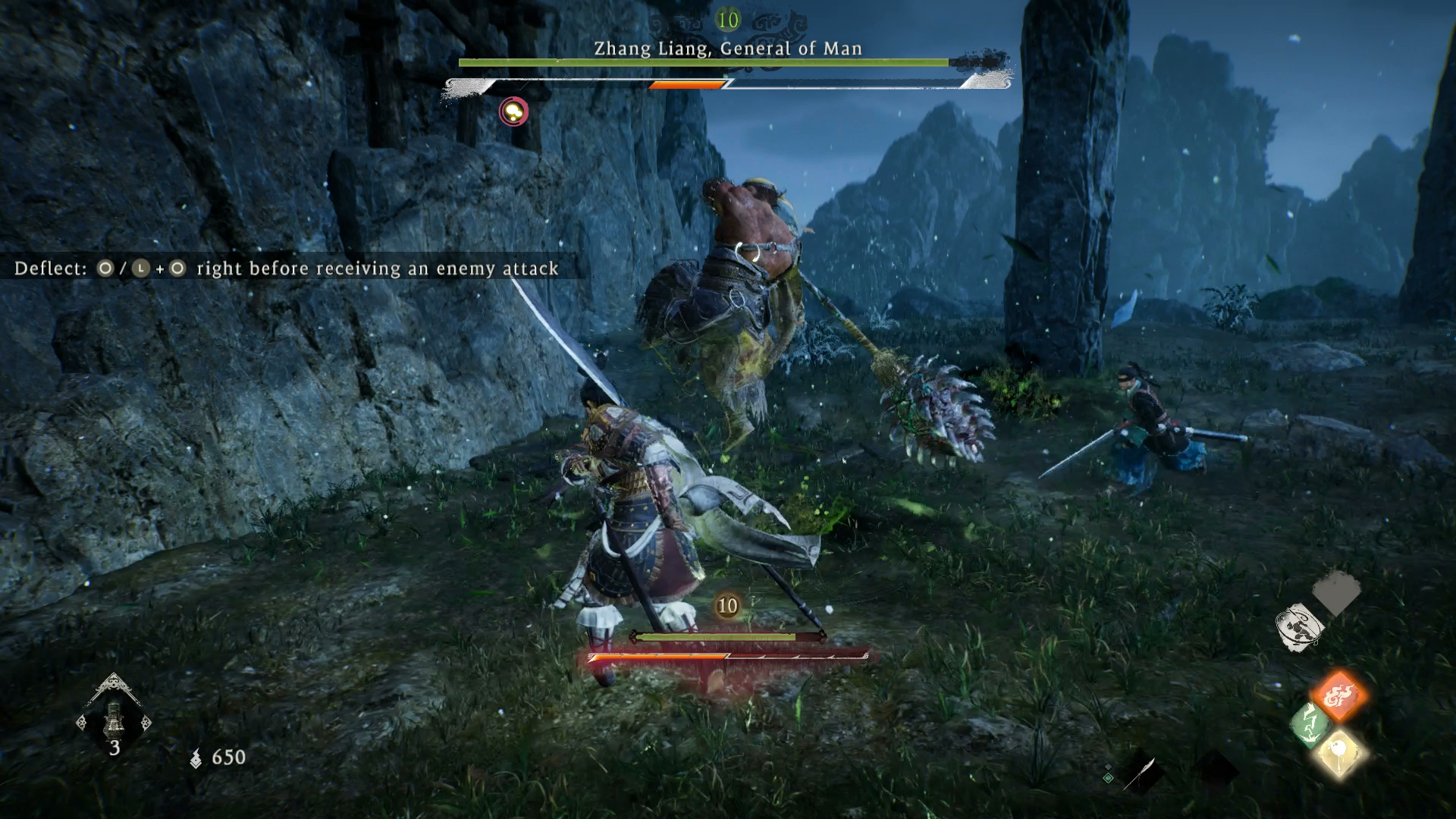 Zhang Liang raising his giant weapon to strike the player in Wo Long