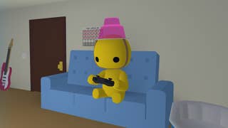 wobbly life jelly hat wobbly on sofa playing a game