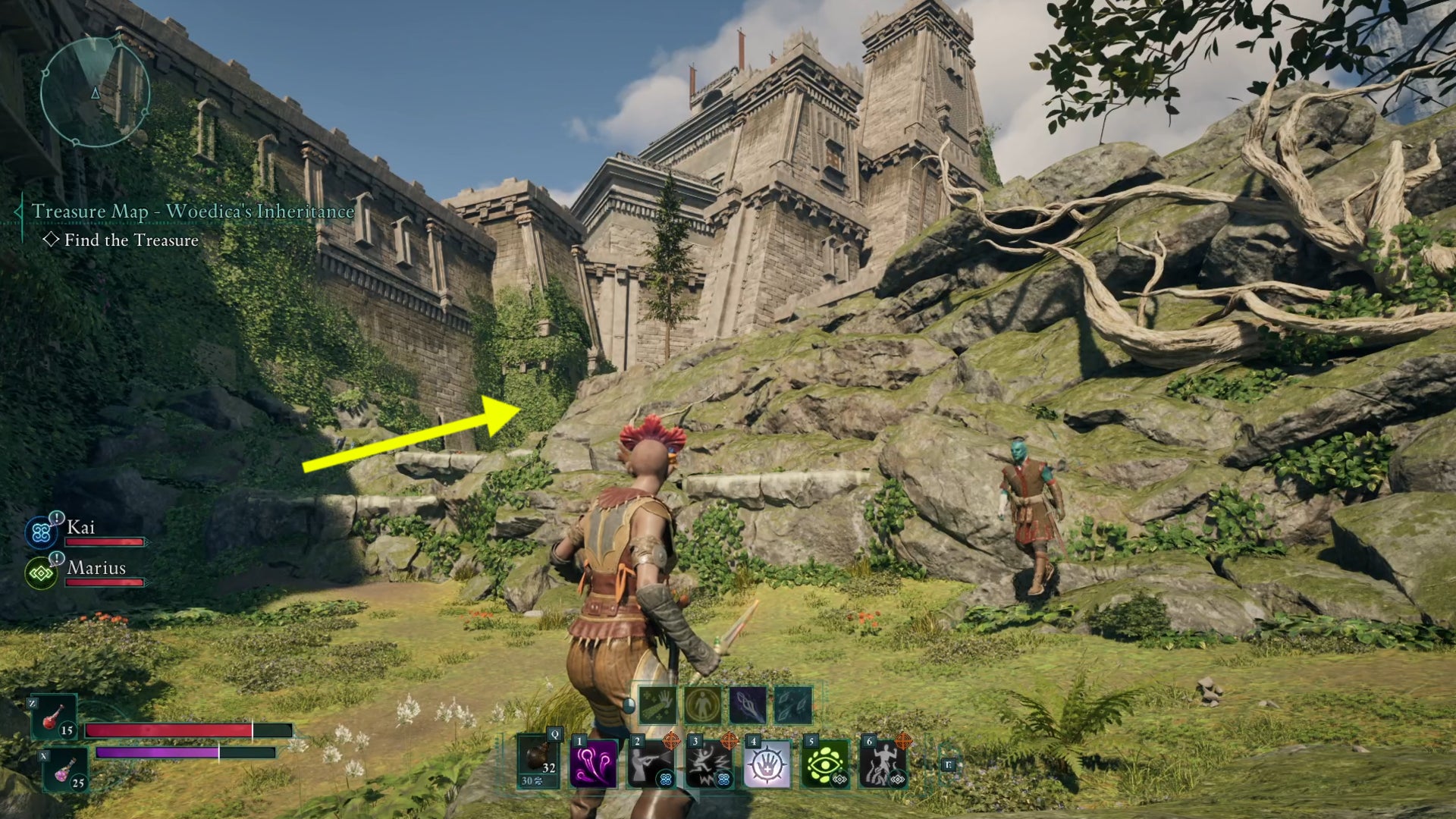 The location of Woedica's Inheritance, with an arrow pointing towards a hidden wall located in Paradis' eastern gate. - 12