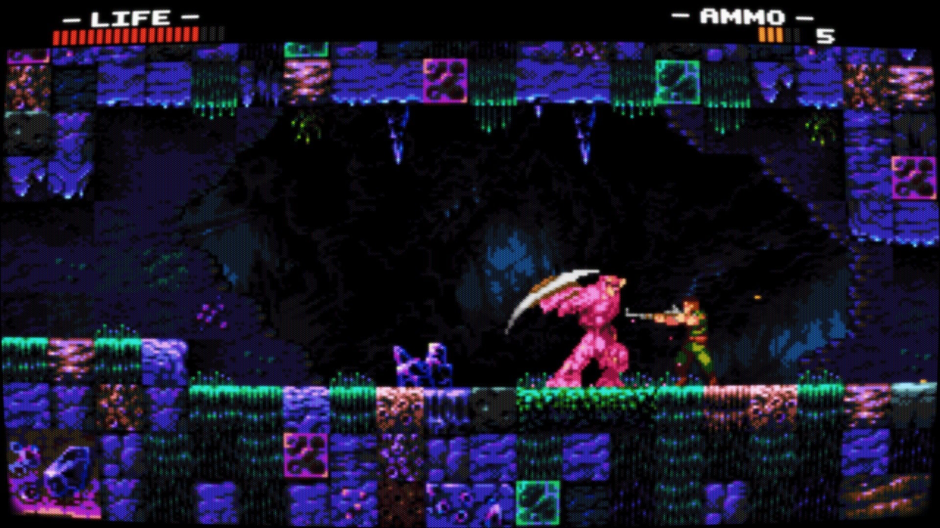 Chuck fires his weapon against a miner who's been mutated by pink slime in Wolfhound.