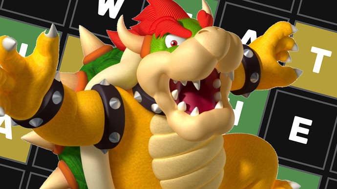A screenshot of Wordle with Nintendo’s Bowser character superimposed